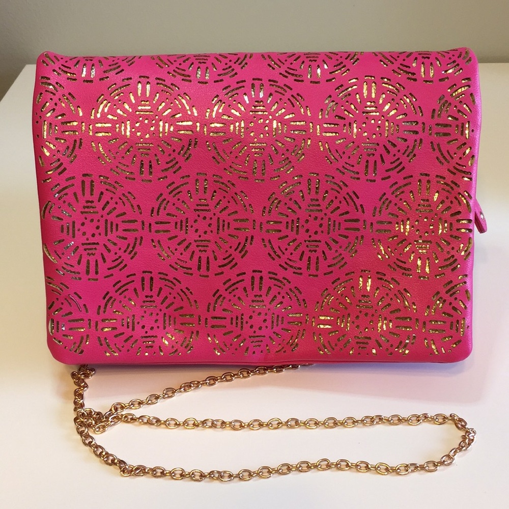 JustFab Laser Cut Small Crossbody Pink Gold